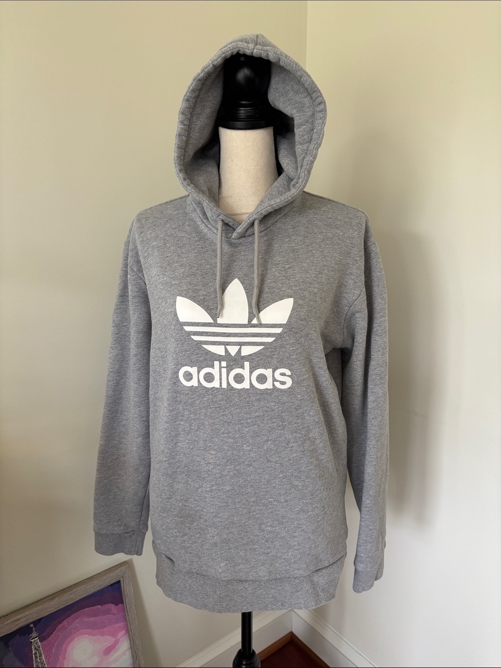 adidas Gray Hoodie with White Trefoil Logo - Women’s Pullover M